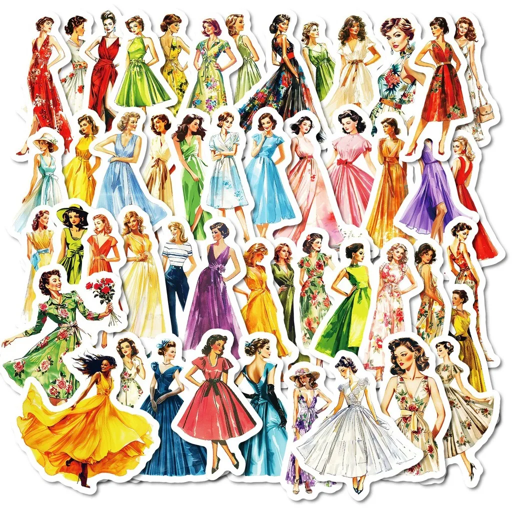 50Pcs Audrey Hepburn Style Stickers, Elegant Lady Dress Decals Retro Western Graffiti Sticker for Travel Case Anime Worlds Store