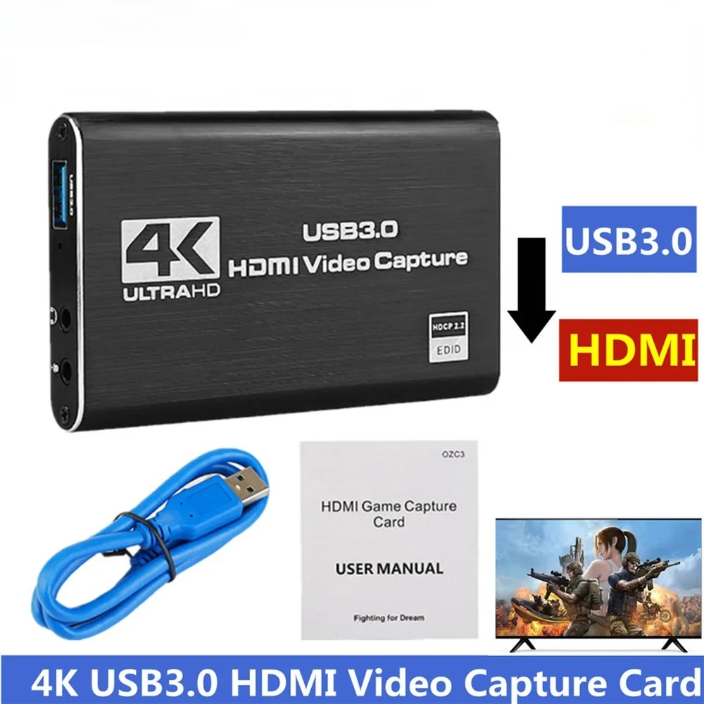 4K USB 3.0 Video Capture Card HDMI-compatible 1080P 60fps HD Video Recorder Grabber for OBS Capturing Game Card Live