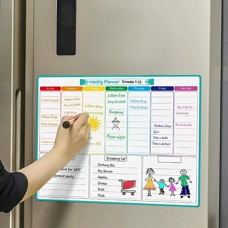 A3 Size Magnetic Weekly &monthly Planner Dry Erase Calendar Fridge Sticker Spanish, French, English. No Pen