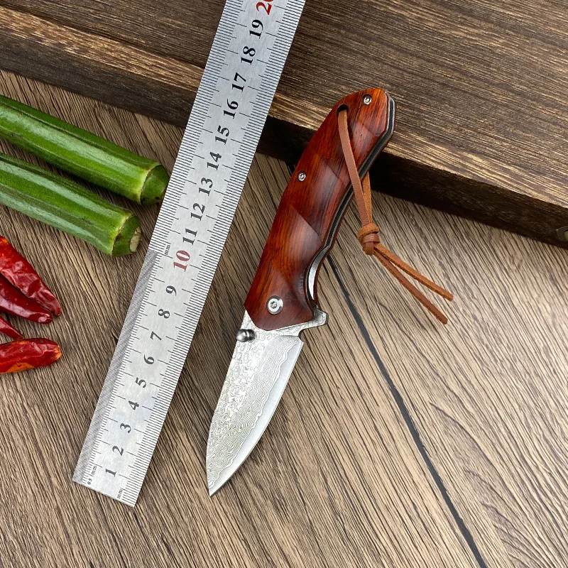 

Нож из дамасской стали, нож с ручкой из палисандра, универсальный нож для кемпинга, охоты, выживания, уличный фруктовый кухонный инструмент EDC