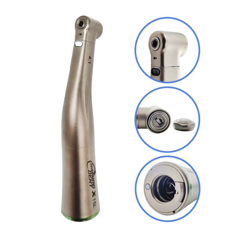 D ental equipment 4:1 reduction low speed contra angle handpiece / LED fiber optic D ental endodontic handpiece