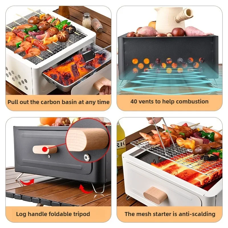 Portable BBQ Charcoal Grill Mini BBQ Tool Kit Picnic Beach Household Garden Barbecue Grill Bbq Grill Outdoor Camping Grill - view 5