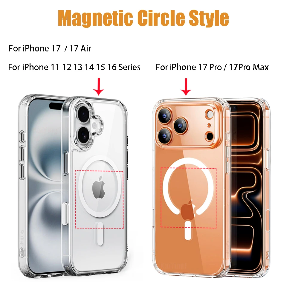 Magnetische Handyhülle für iPhone 18 17 16 15 14 13 12 11 Pro Max Plus, kabelloses Laden für Magsafe, transparente Hülle, Anti-Vergilbung – Detail 1