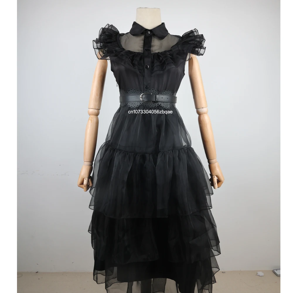 

2023 Addams' tutu Mesh Dress for Women Girdle Movie Wednesday Ruffles Costumes Black Gothic Lolita Dresses Summer Cosplay Dress