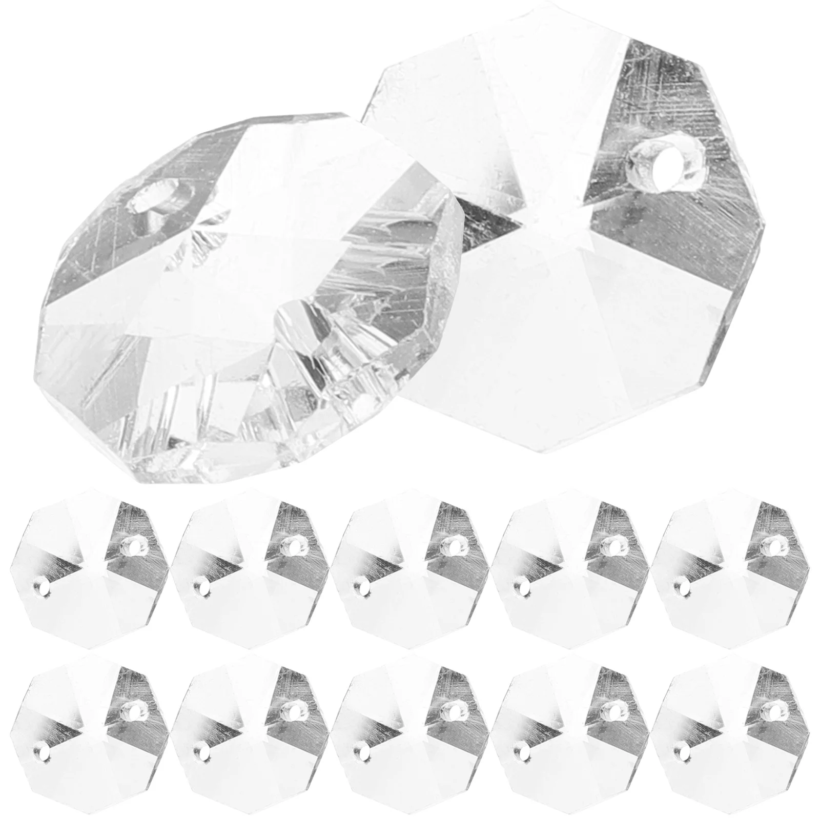 

100Pcs Crystal Octagonal Beads Clear Glass Beads Double Hole for Curtain Beading Window Decor DIY Craft Supplies