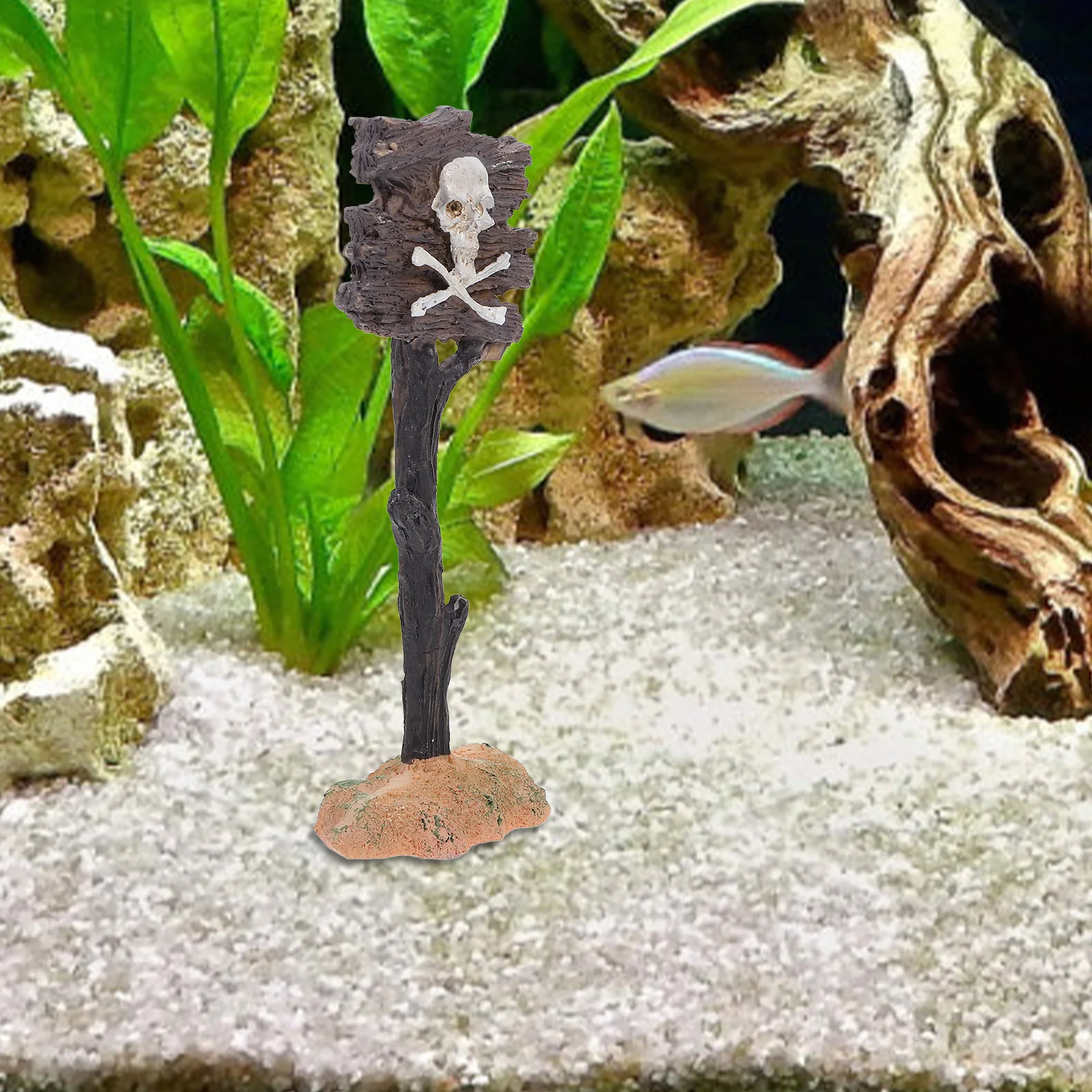 

Aquarium Skull Warning Sign Resin Fish Tank Ornament Moderate Size Lifelike Texture Office Home Tank Decorative Craft Supply