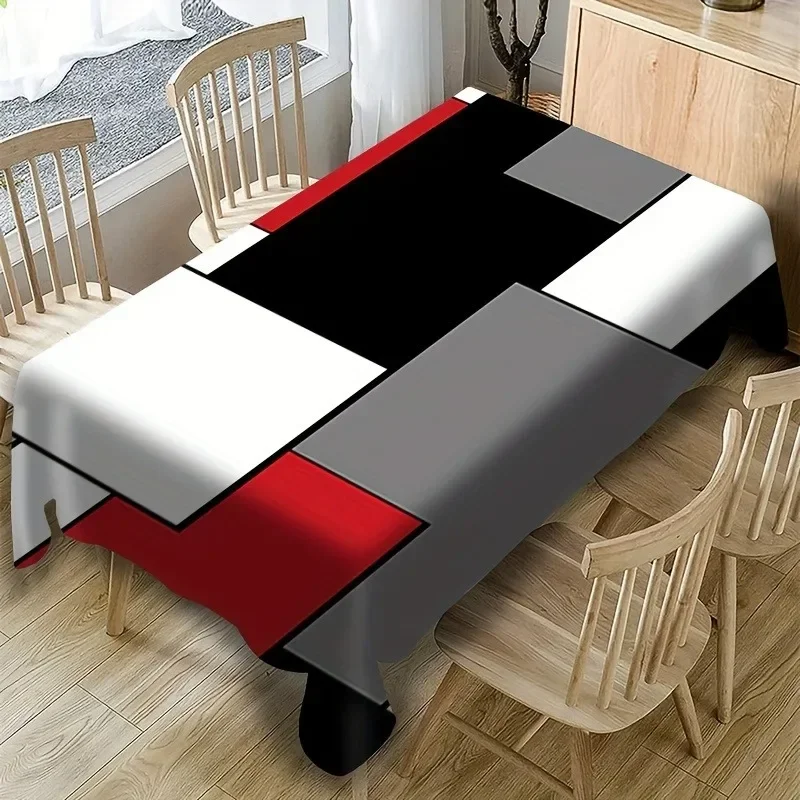 One red, black and white contrast tablecloth, a simple color-blocked table decoration cloth for the dining table.zyc