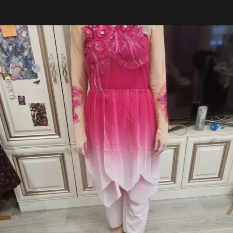 Children's Classical Dance Performance Costumes, Elegant Fan Umbrella Dance for Girls' Yangko, New Ethnic Dance Costumes