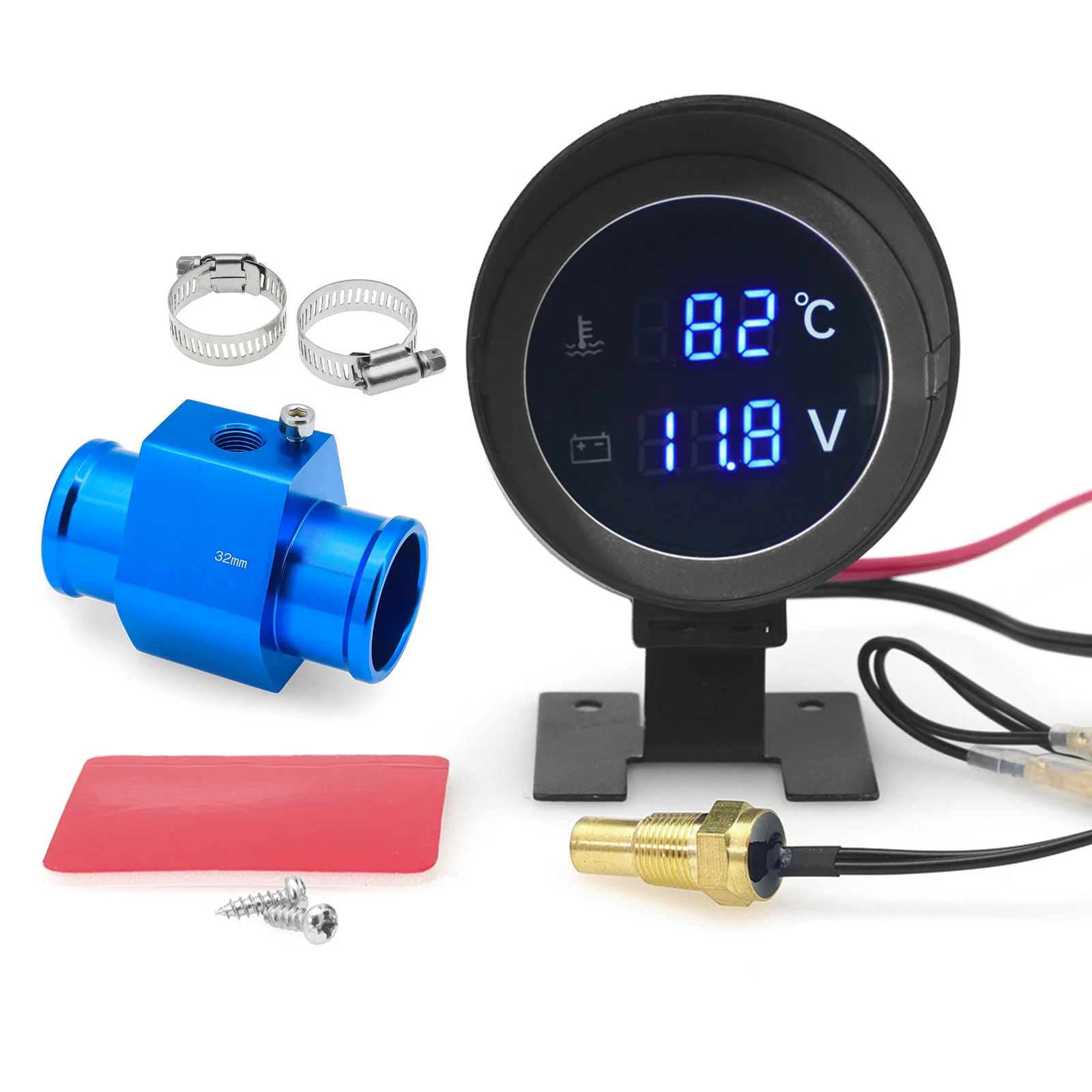 LED Digitale Wassertemperaturanzeige 2-in-1 Rundes Voltmeter mit Temperatursensor 1/8NPT Kühleranschlussadapter 26MM~40MM 12V24V – Detail 13