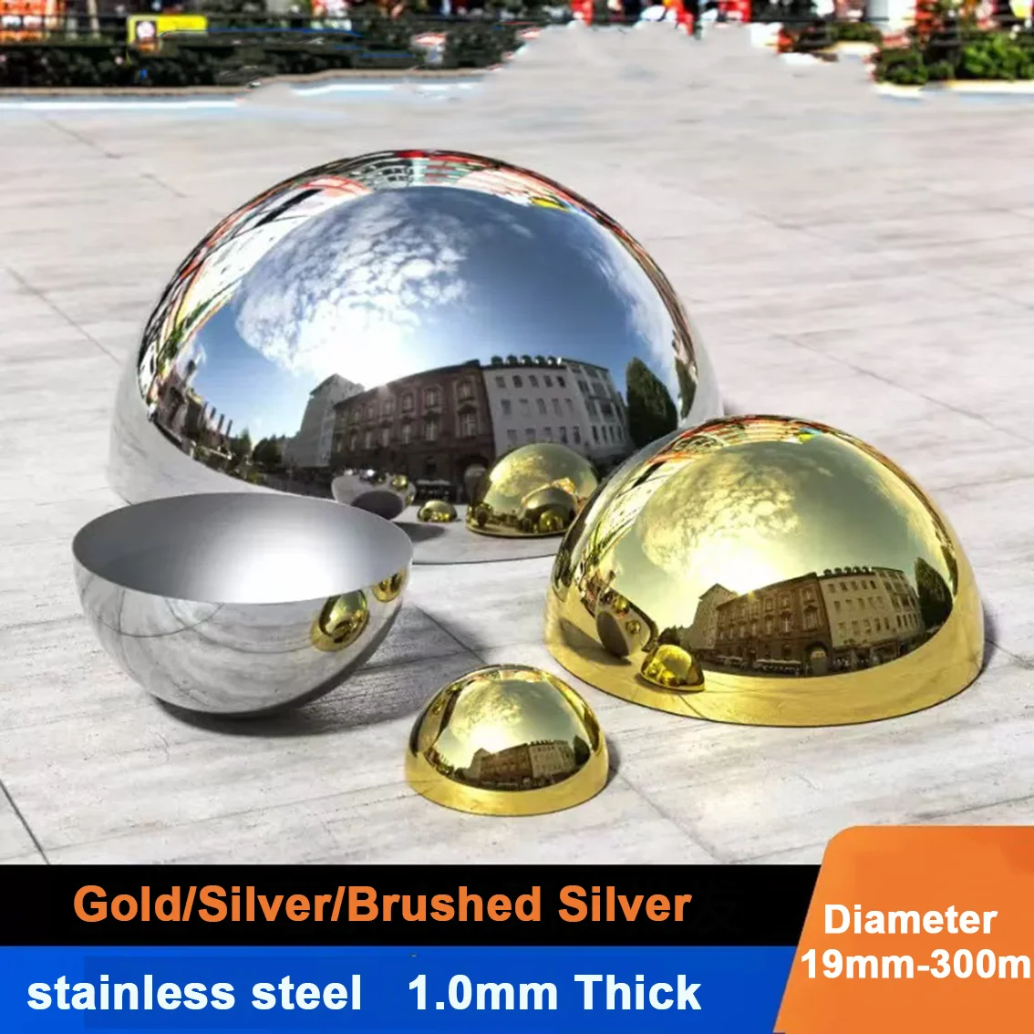Mirror Polished Stainles Steel Half Ball Hollow Hemisphere Gold/Silver/Brushed Silver 1.0mm Thick Decorative Dome Cap for Crafts