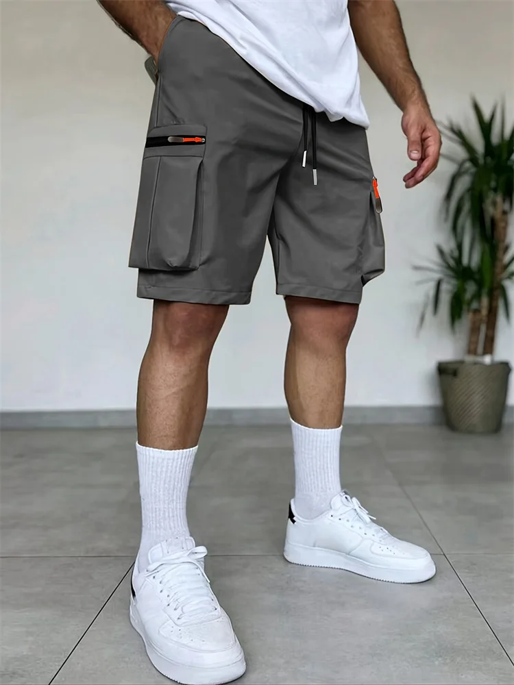 New Men's Loose Tactical Cargo Shorts Summer Multi Zipper Pockets Quick Dry Drawstring Casual Shorts for Workwear Outdoor Hiking