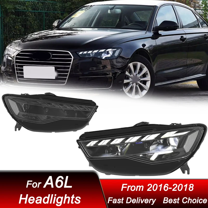 

Горячие автомобильные фары для Audi A6 A6L C7 2016-2018 новый стиль, полностью светодиодные фары в сборе, обновленный комплект аксессуаров для линз проектора