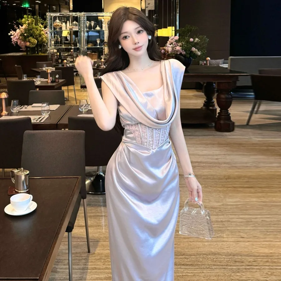 

【New style】6342 Southeast Asia 2026 women's high-end swing-collar stitching lace fishbone dress dress