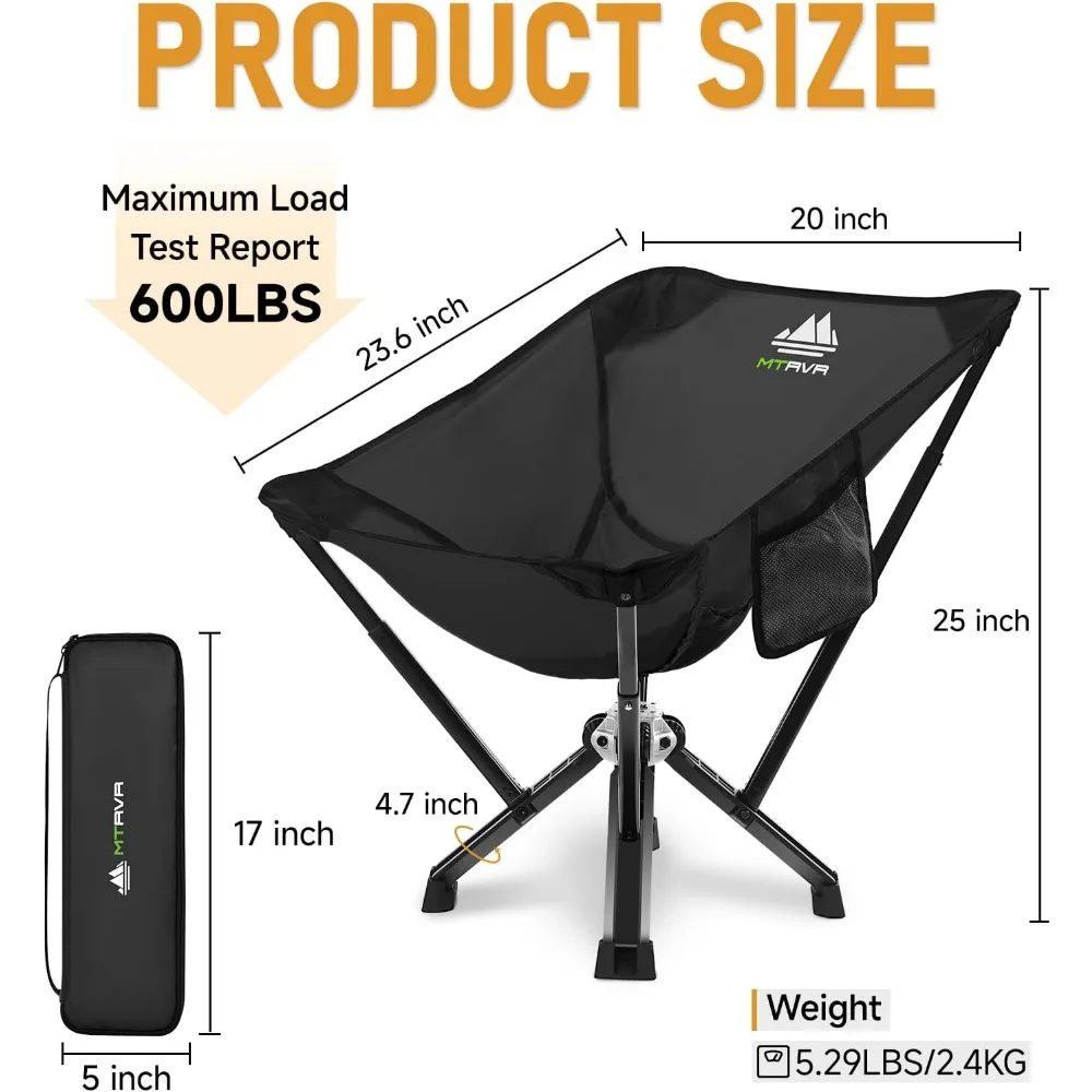 كرسي قابل للطي خفيف الوزن ومتين للغاية بسعة 600 رطل للبالغين، مدمج ومحمول للمغامرات الخارجية #3