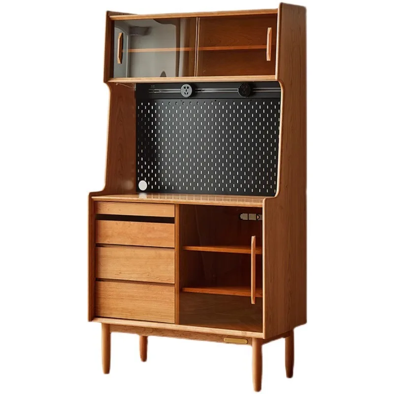 

Japanese-style cherry wood tea cabinet small apartment oak locker integrated against the wall high cabinet bowl