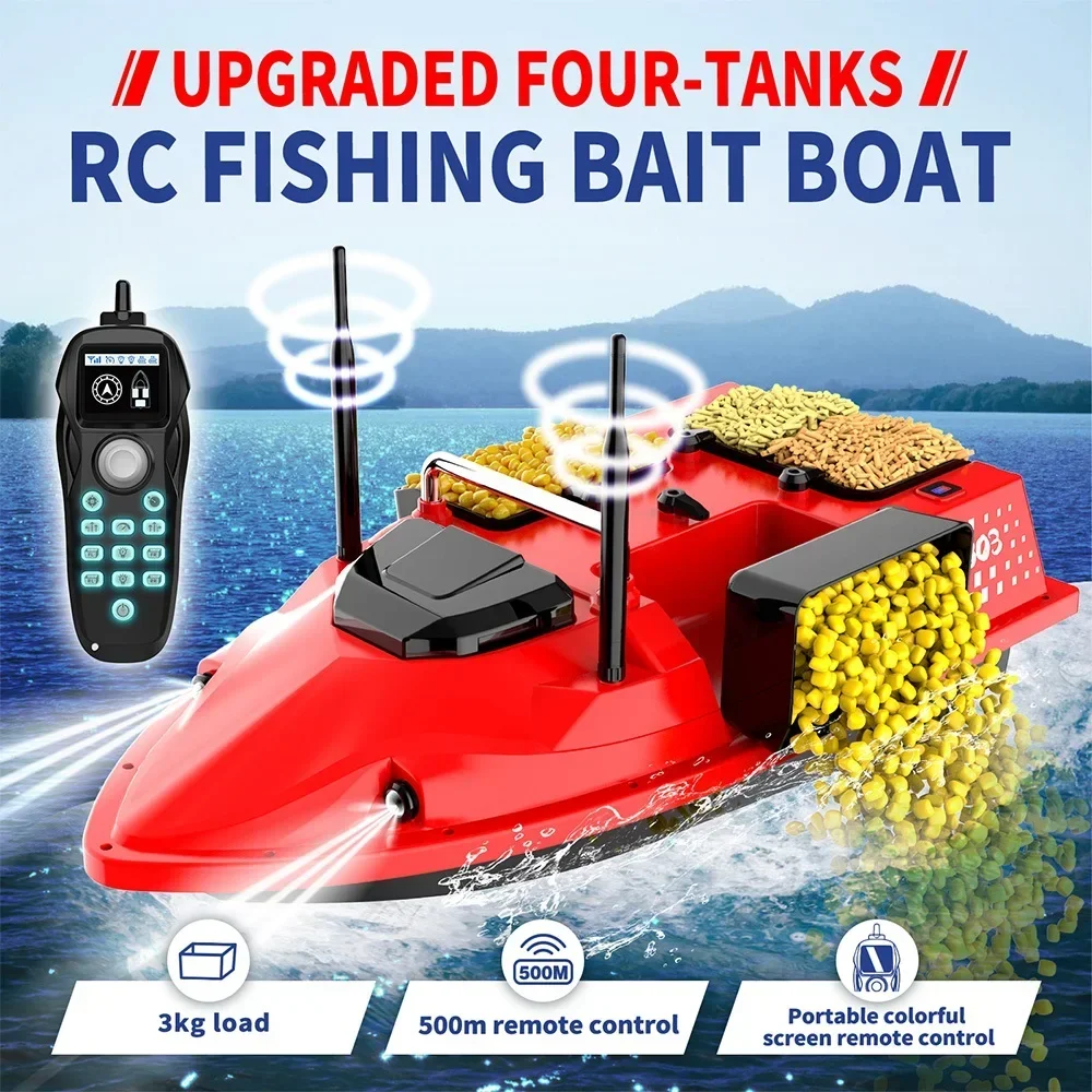V803 RC Fishing Bait Boat With Fish Finder 4 Bait Bins Dual Antenna LED Signal Remote Control For Lake Carp Fishing
