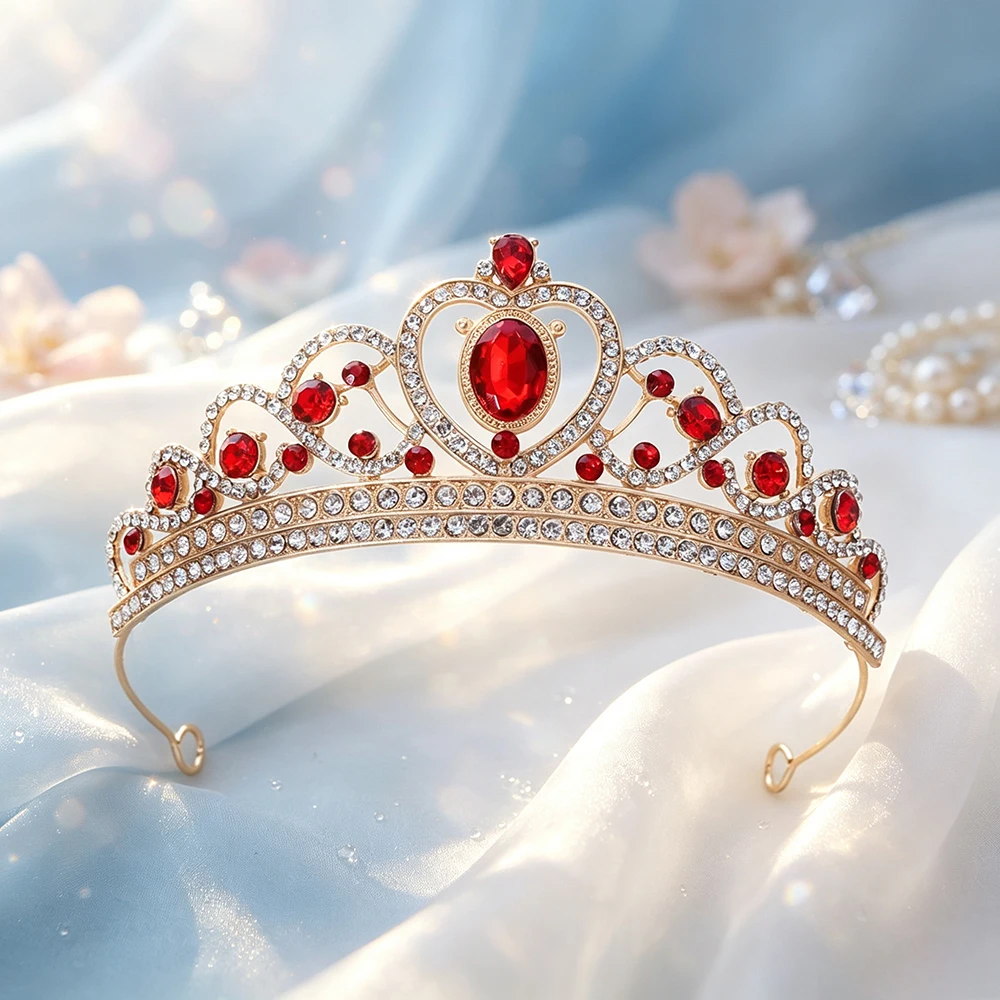 1pc Gold Tone Heart‑Shaped Tiara Crown Rhinestone Bridal Headpiece Elegant Pageant Prom Sweet Party Hair Jewelry Accessories view 4