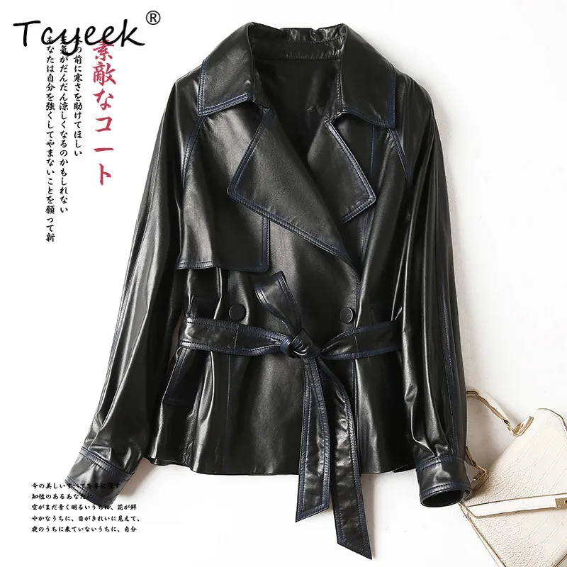 Tcyeek Weiche Schaffell Frühling Herbst Koreanische Version Abnehmen Trendy Anzug Kragen Schulter Ärmeln frauen Aus Echtem Leder Jacke