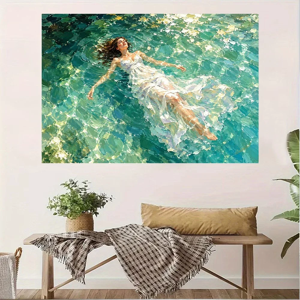 Woman Floats Relaxedly in Shimmering Water Abstract Poster and Prints Canvas Painting Wall Art Pictures Home Decor Cuadros