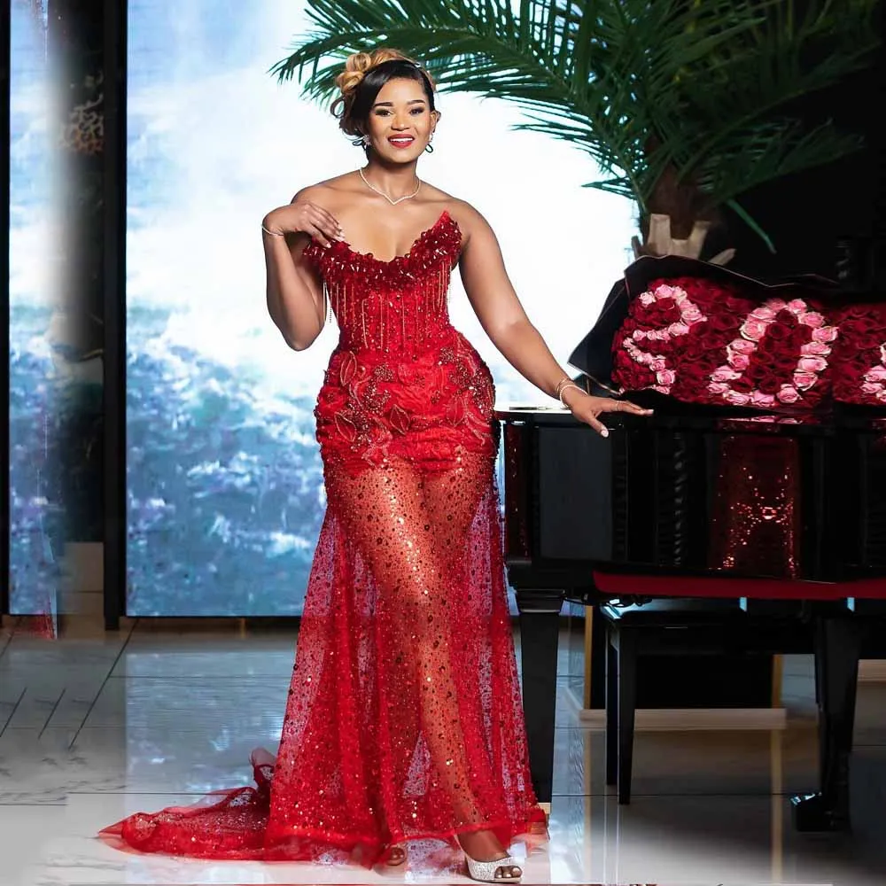 

African Evening Dresses Applique Crystal Strapless Mermaid Luxury Cocktail Gown Birthday Dress Luxury 2025 Blackgirl Customized