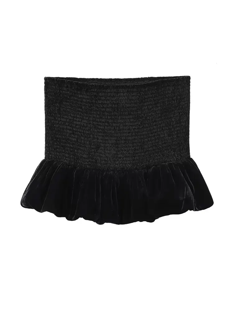 HH Women's New Fashion Sexy Fluffy Velvet Textured Slim Skirt Female Black Honeycomb Pattern Stretch Mid-Waist Pleated Skirt