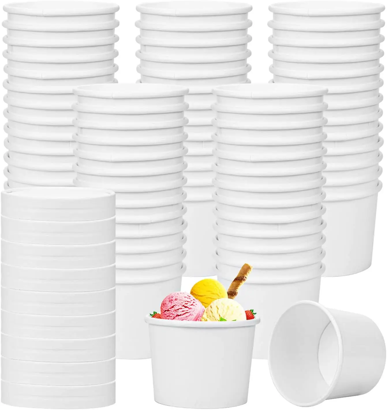 

75 Pack Ice Cream Cups with 75 Pack Lids, 8 oz Disposable Paper Dessert Bowls for Hot and Cold Food, Soup, Sundae, Froze