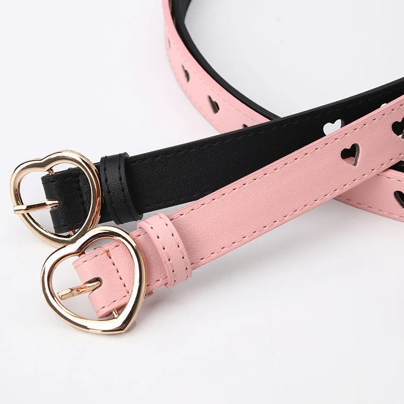 New non perforated heart-shaped hollow belt for women, versatile and sweet for girls, with fur dress decoration belt