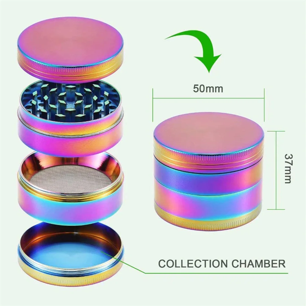 Zinc Alloy Metal Herb Grinder Tobacco Herbal Smoke Shredder Spice Mill Rainbow With Magnetic Lid Smoking Accessories