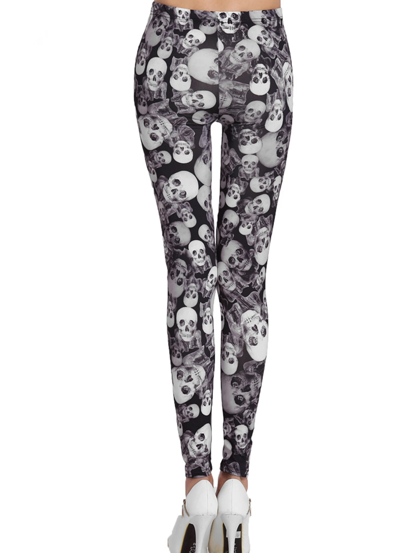 New European And American Milk Silk Skull Printed Leggings Fashion Thin Selling High Stretch Tight Nine-point Pants Women