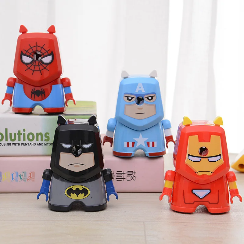 Marvel Cartoon modelagem lápis apontador manivela, automático em lápis apontador, papelaria estudante, material escolar, por atacado