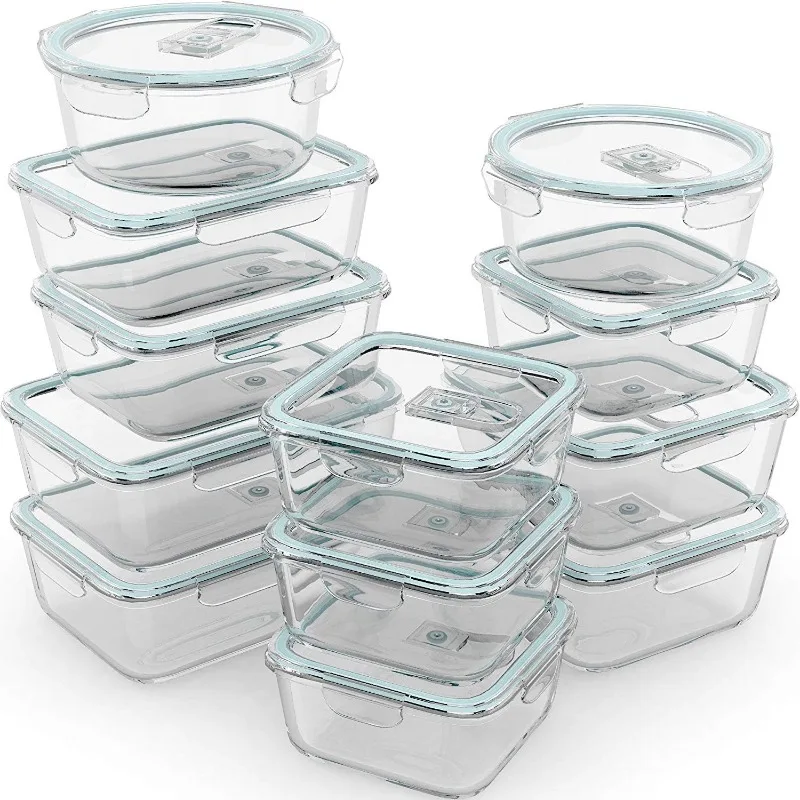 24 Pc Airtight Glass Food Storage Containers - Glass Meal Prep Containers - Freezer to Oven Safe - Steam Release Valve