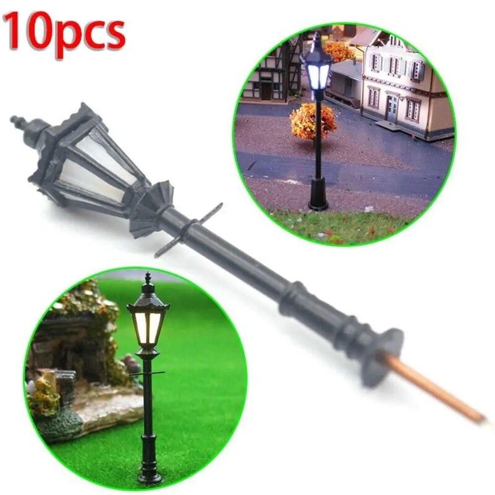 10Pcs High Quality Plastic Model Street Lights Patio Lamps 3V Luminous Street Lamp Model Miniature Ornaments LED Lamppost Home