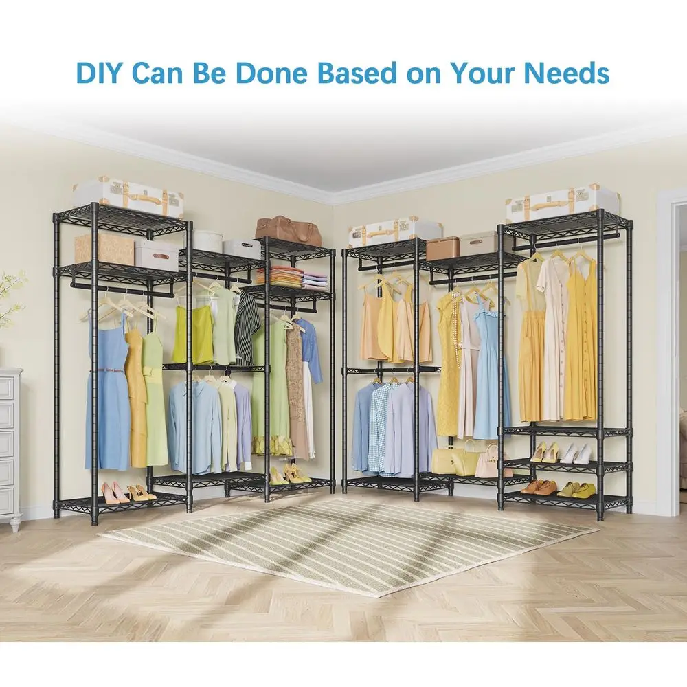 

V5i Garment Rack Bedroom Armoires Freestanding Closet Organizer, Portable Wardrobe Closet Heavy Duty Clothing Rack with 8 Adjus