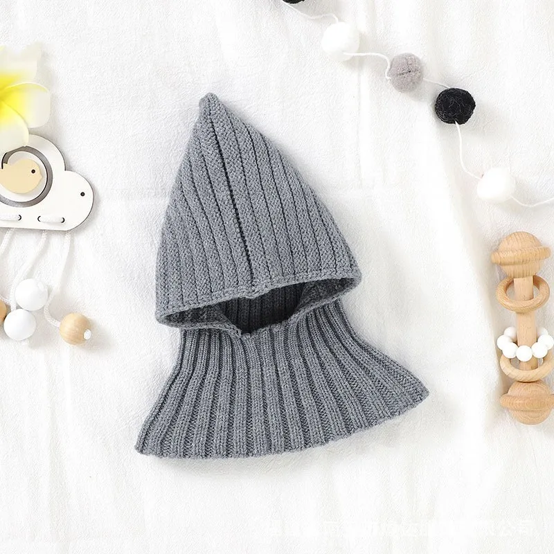 Miniainis Autumn Winter New Baby Knitting Warm Scarf Cap Boy Girl Infant Solid Fashion Pullover Hat Kid Windproof Earmuffs Caps