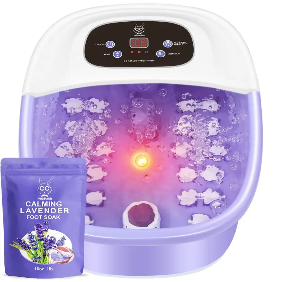 

Spa Bath Massager with Heat Bubbles and Vibration Massage and Jets, 16 OZ Calming Lavender Foot Soak Epsom Salt, Foot Soaker Wit