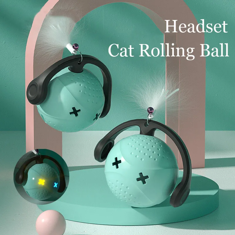 Rolling Ball Cat Toy Interactive Automatic Cat Teaser Feather Toys With Light Vibration Sensor Cats Game Toy Kitten Magic Ball