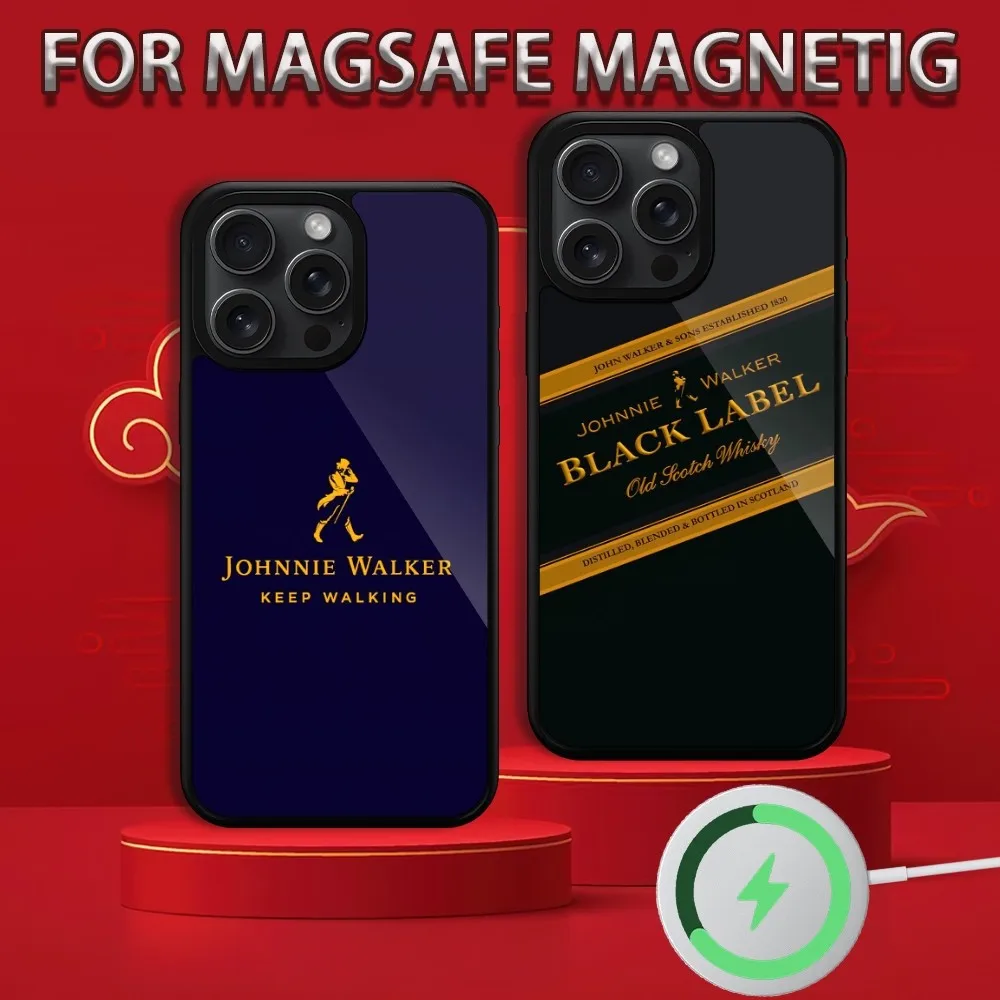 J-Johnnie Walker Logo  Phone Case For iPhone 15 14 13 12 11 Pro Max Plus Magsafe Magnetic Wireless Charging Cover