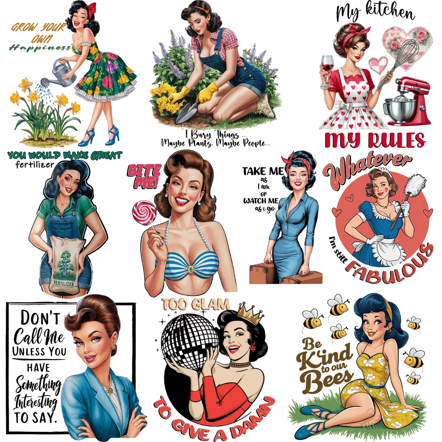 Iron-on Decal Patch for Cloth Retro Household Theme Sassy Humor Charming Beauty Bright & Bold Designs DIY Decoration