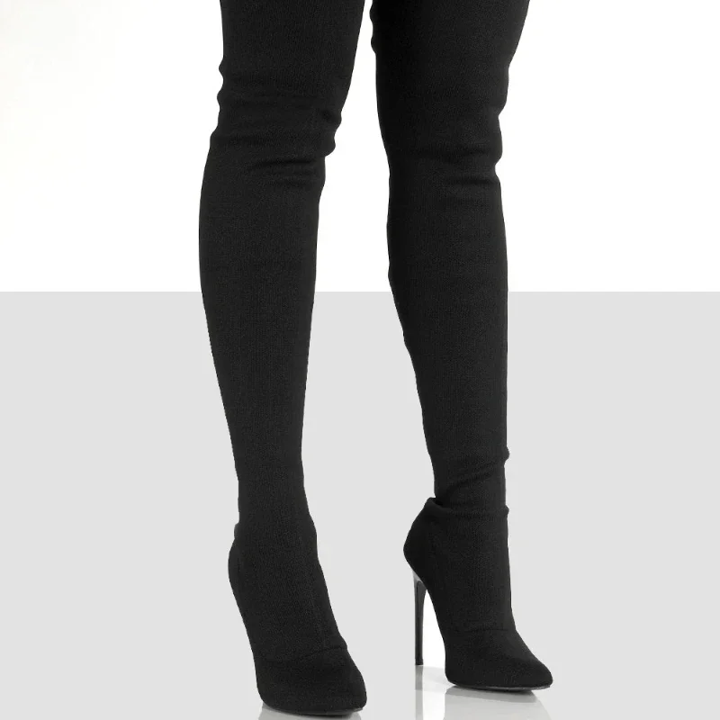 Winter Paisley Women Boots Fashion Paisley Pointy Toe Punk High Thin Heels Sock Boots Over The Knee Boots Autumn Botas De Mujer
