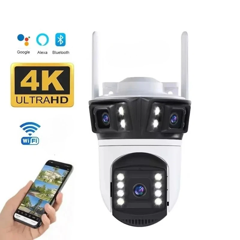 

8MP 4K WiFi CCTV Camera Three Lens Outdoor Night Vision Auto Tracking Three Screens Wireless Home Security Dome Camera