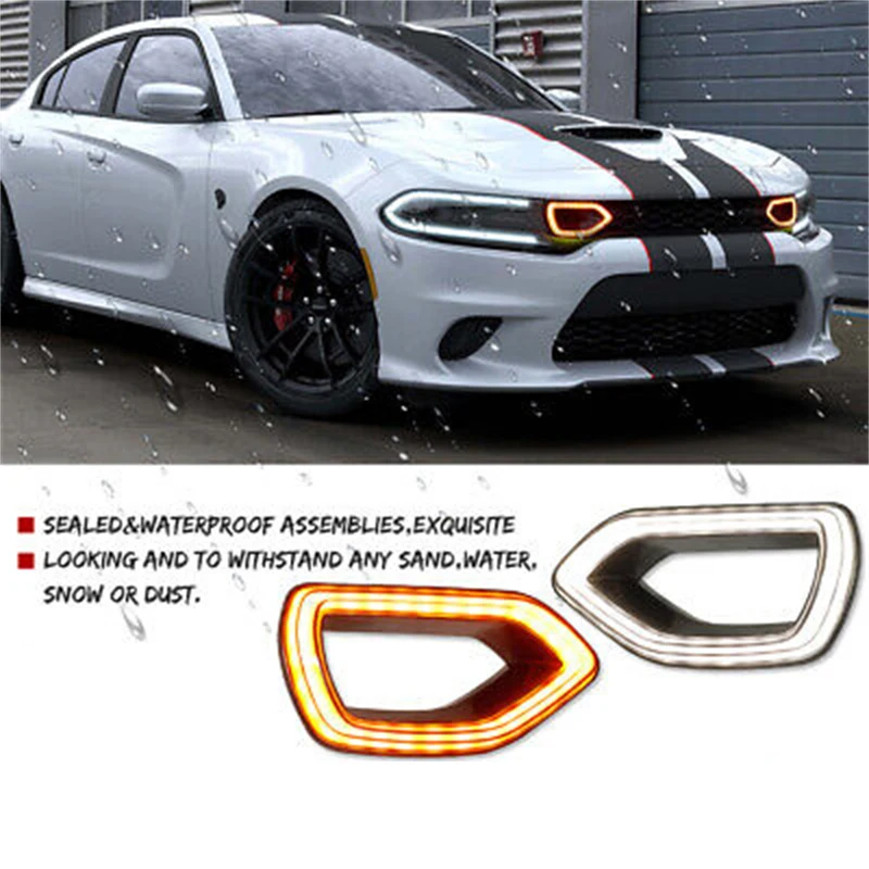 

For 2015-2021 Dodge Charger SRT Scat Pack Smoke Switchback LED DRL Grille Lights White/Yellow Lights