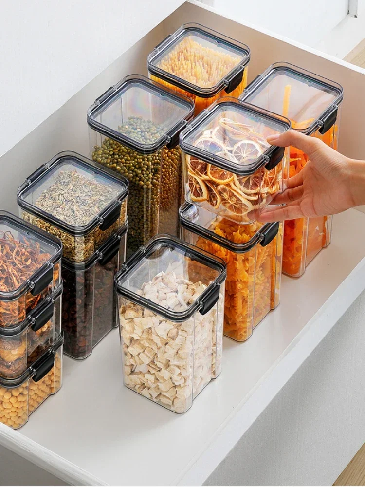 2pcs Sets Sealed Jar Food Storage Box Transparent Plastic Kitchen Organizer Multigrain Tank Stackable Dried Sealed Storage Jars