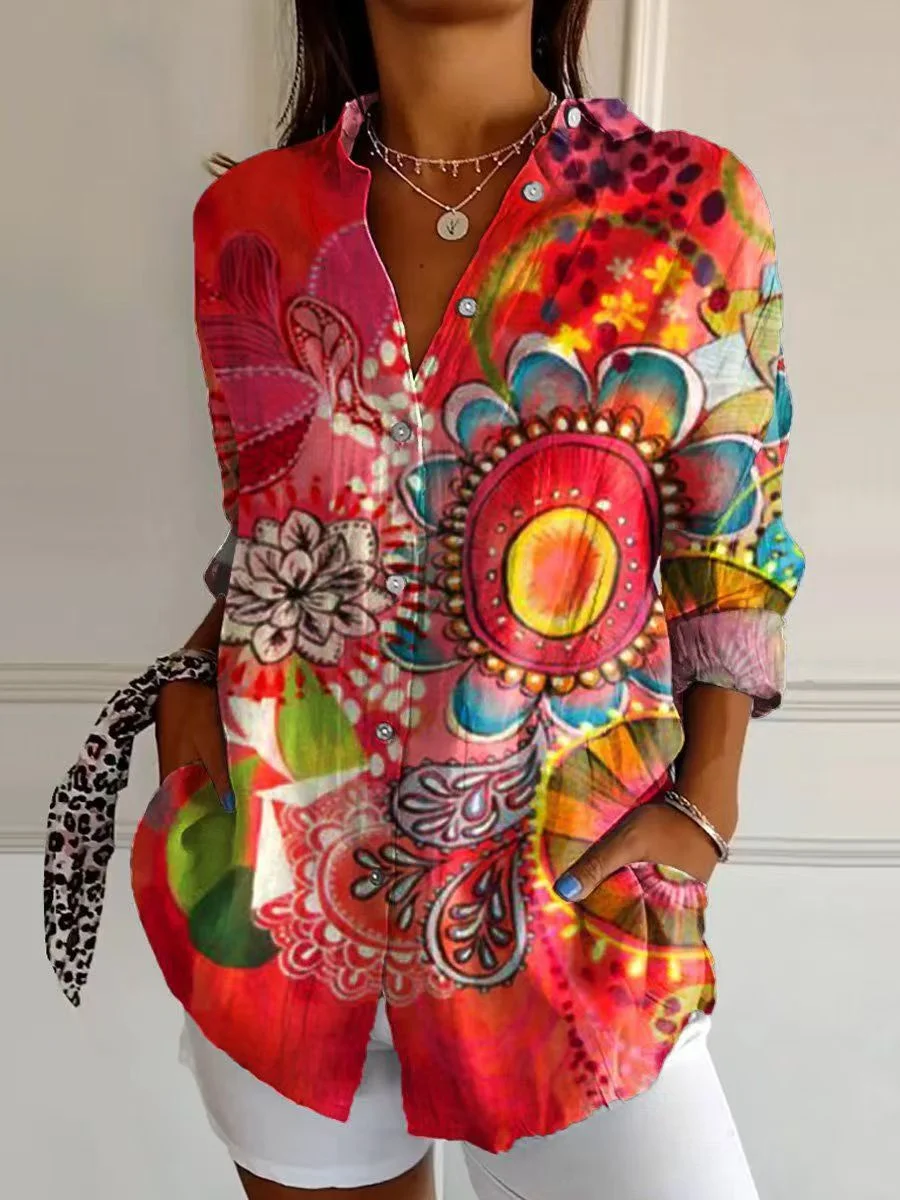

New women's fashion shirt, summer European and American trends, Y2K floral pattern dropped shoulder sleeve shirt, 3D printed top