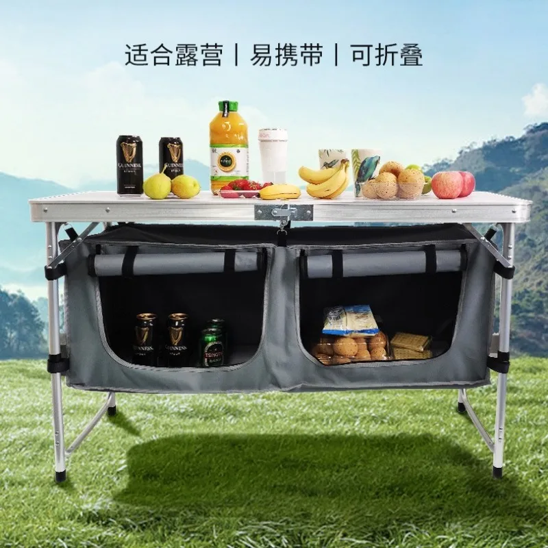 Portable Aluminum Alloy Camping IGT Foldable Table Fabric Storage Cabinet Lightweight BBQ Market Stall Picnic RV Camping Table