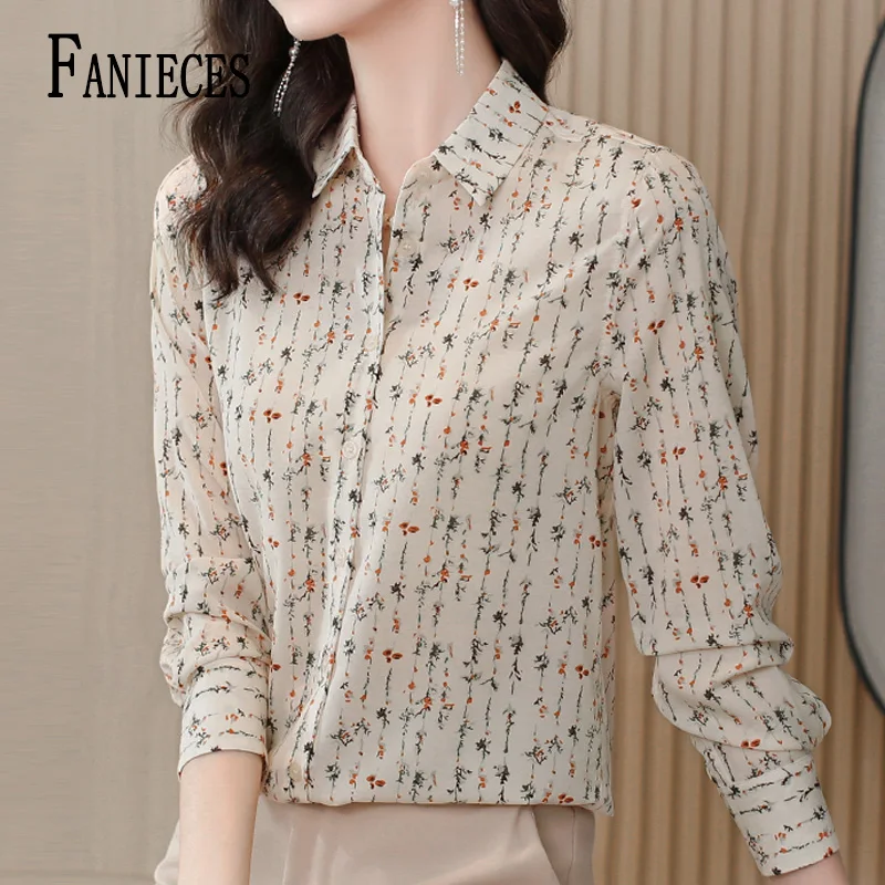 

FANIECES 3XL Women Korean Printed Elegant Shirts Spring Autumn Office Lady Chic Blouses Long Sleeve Blusa Mujer Moda 2024 6671