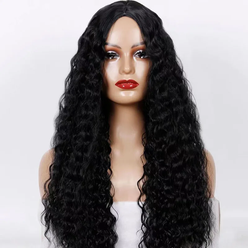 New wig for women, with long curly hair, large waves, and small rolls, made of synthetic fiber, available for wholesale