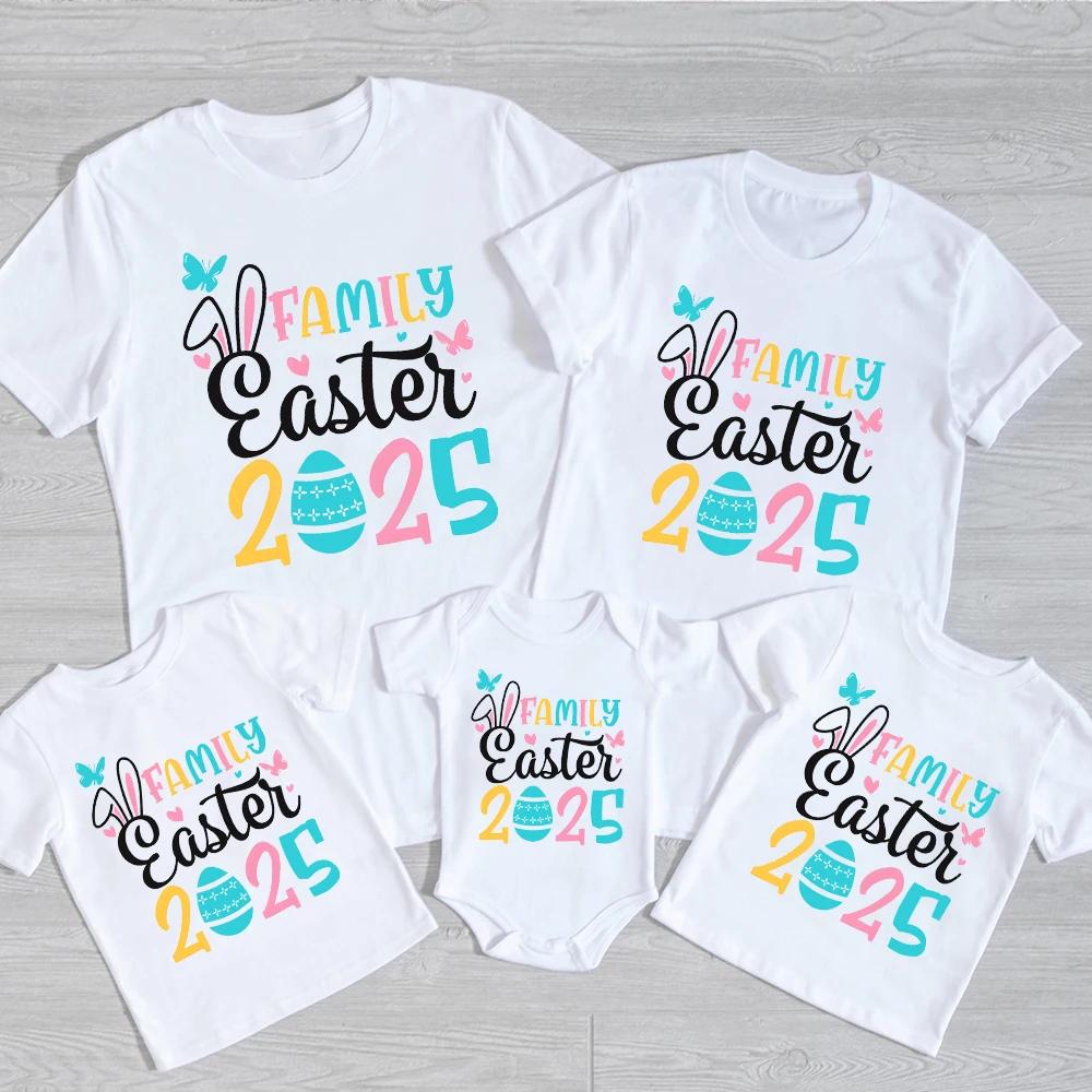 Family Easter 2025 Print Family Matching Outfit Easter Party Daddy Mommy Sister Brother Tee Shirts & Baby Romper Holiday Clothes