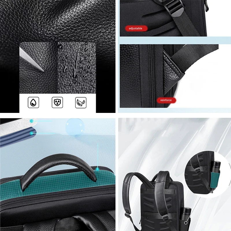 Sac à dos en cuir 100% véritable pour homme, sac pour ordinateur portable 15.6 pouces, charge USB, antivol, étanche, grande capacité, sacs de voyage