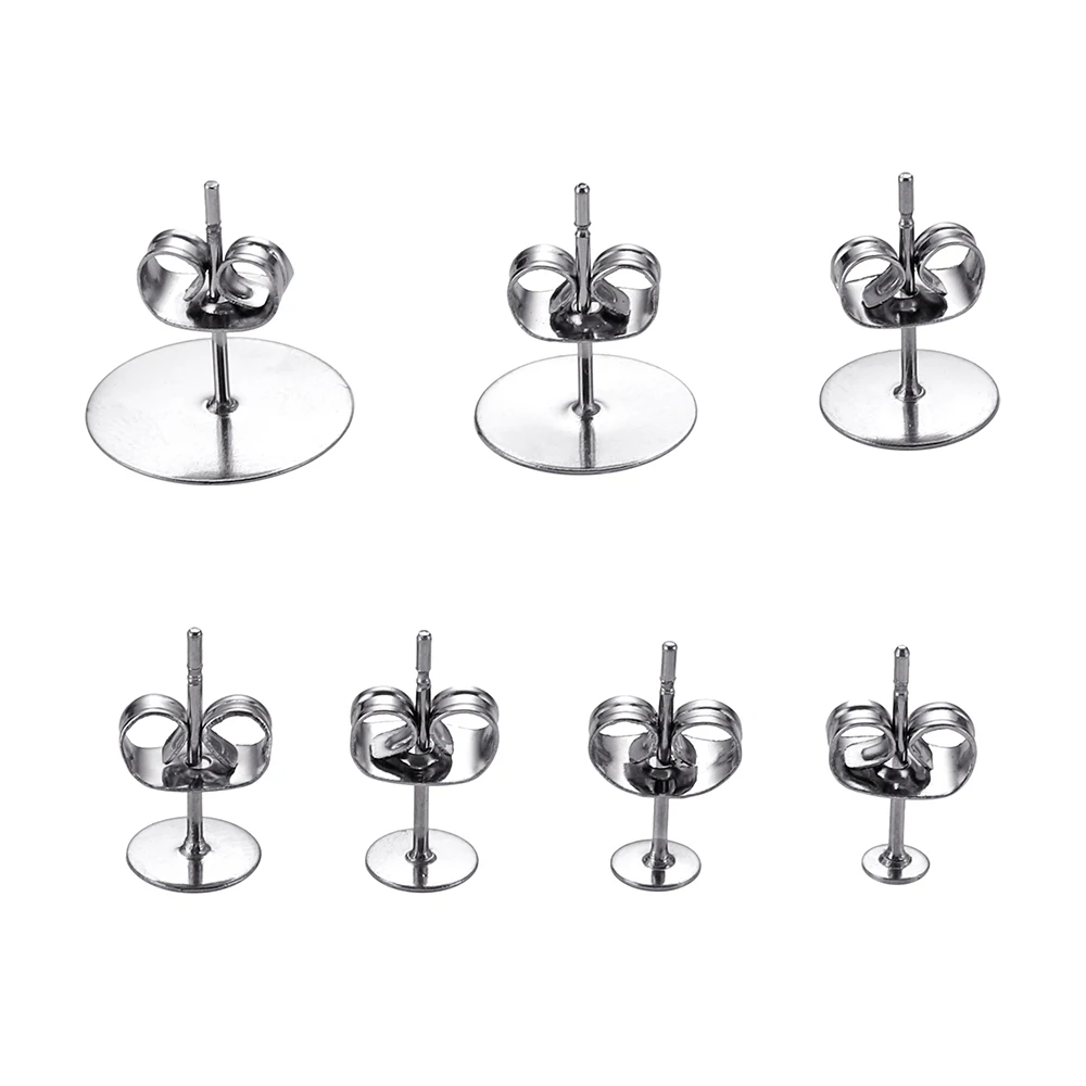 100szt Kolczyki ze stali nierdzewnej 316L z wtyczką do kolczyków DIY Ear Blank Post Pins Flat Round Tray Base Ear DIY