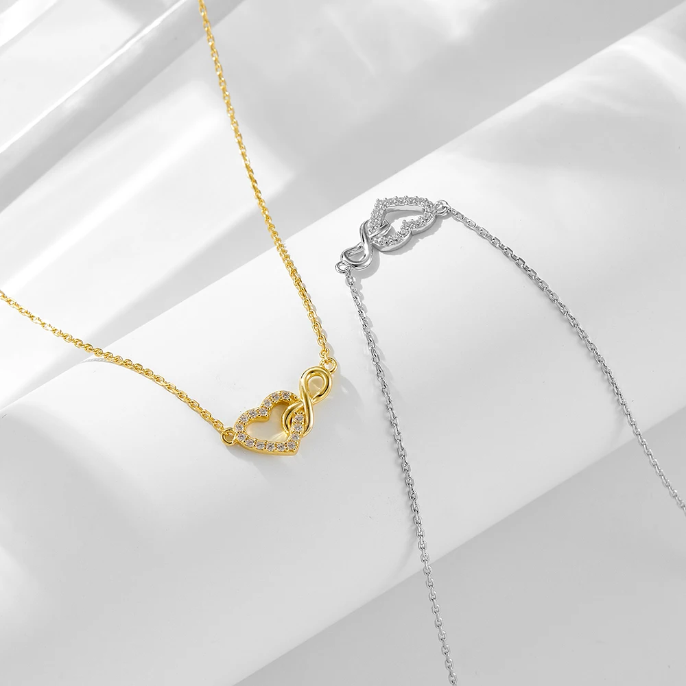 925 Sterling Silber 14K Vergoldete Infinity-Herz-Halskette mit klarem Zirkonia-Anhänger für Damen – Zarte, dünne Kette, minimalistisches Liebes- und Alltagsschmuckstück – Detail 8